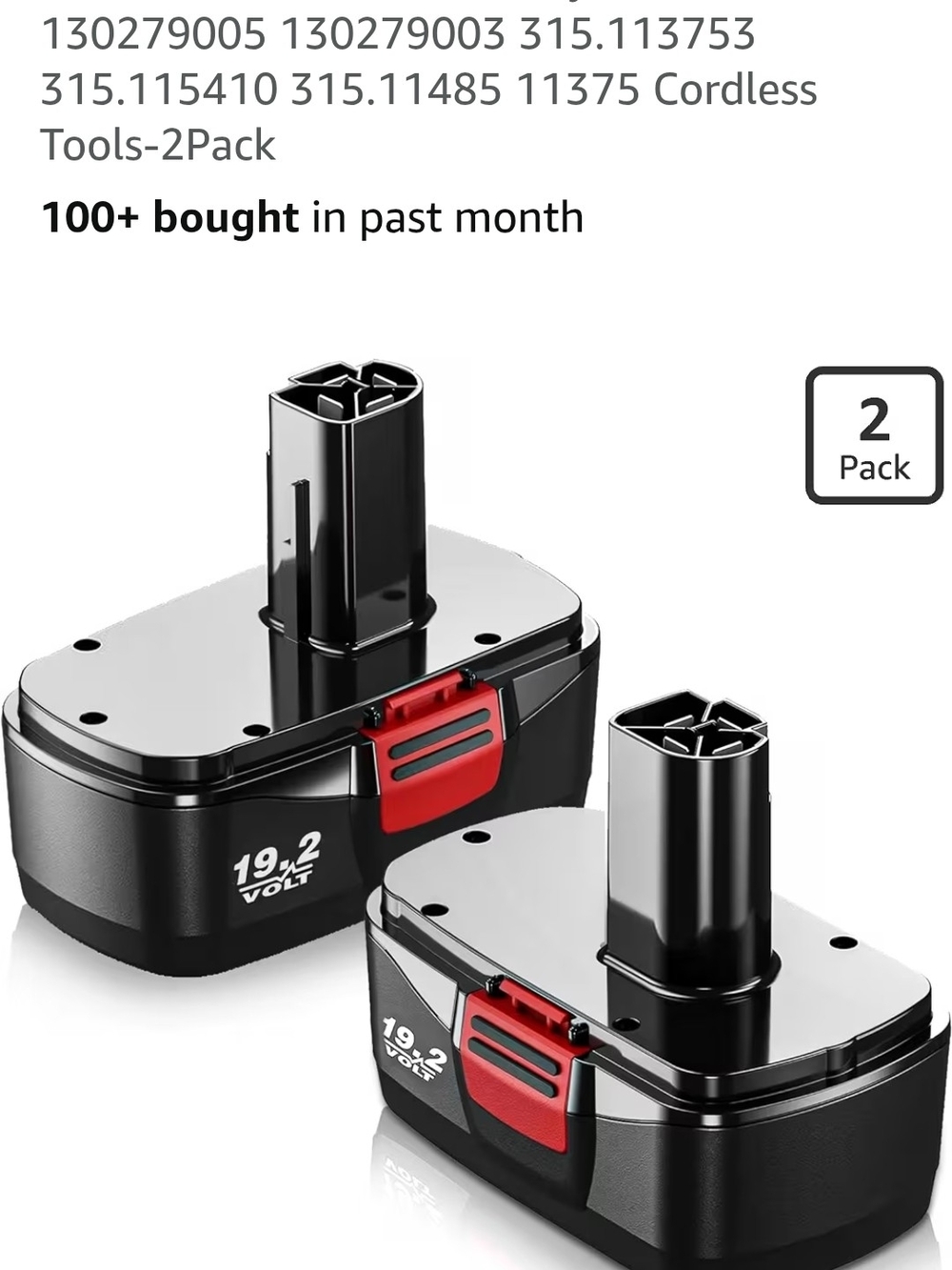 19.2V Replacement Cordless Drill Battery Pack - 2 Pack for Craftsman drill/tools